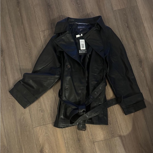 NWT badgley mischka DOUBLE BREAST FAUX LEATHER JACKET - Picture 2 of 4